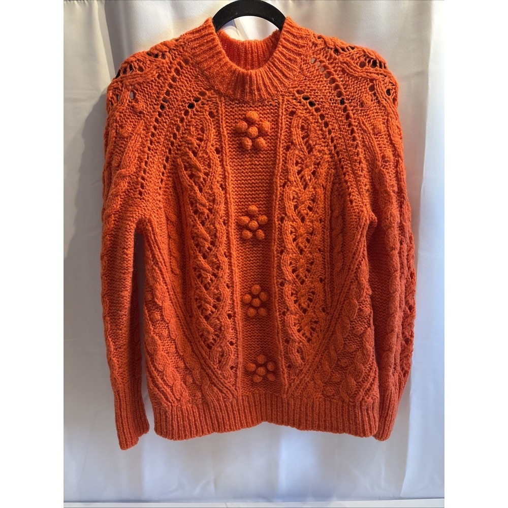 J.Crew Sweater Women XS Cable Knit Pointelle Flowers Alpaca‎ Wool Cottage Core
